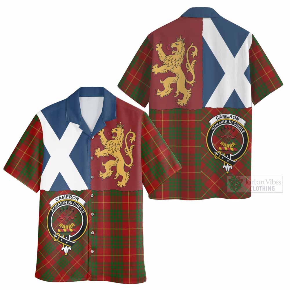 Cameron Crest Tartan Hawaiian Shirt with Lion Rampant Saltire Style