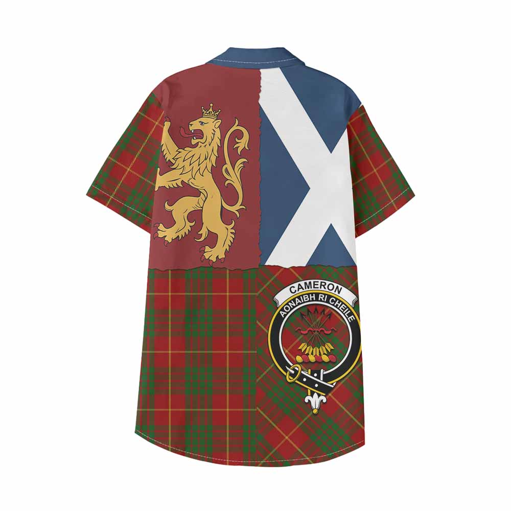 Cameron Crest Tartan Kid Hawaiian Shirt with Lion Rampant Saltire Style - Tartan Vibes Clothing