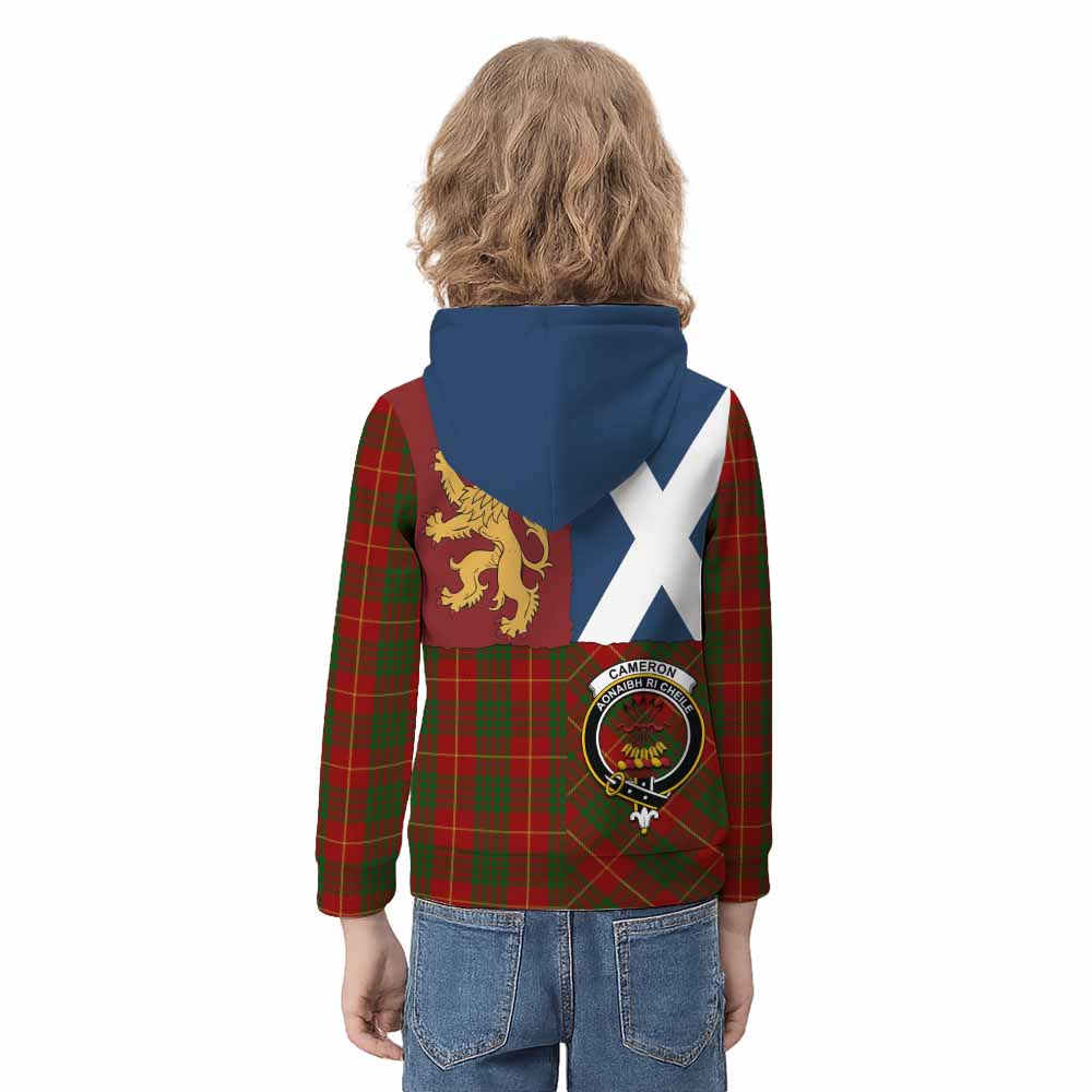 Cameron Crest Tartan Kid Hoodie with Lion Rampant Saltire Style - Tartan Vibes Clothing