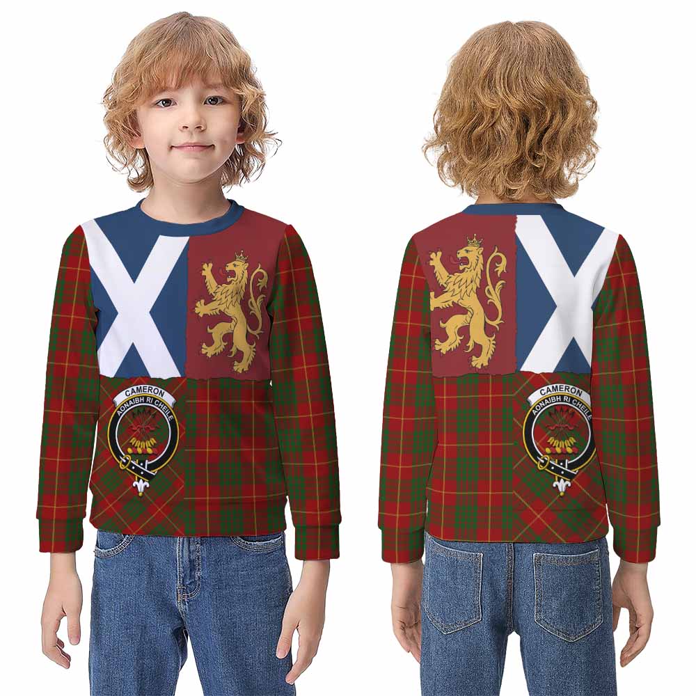 Cameron Crest Tartan Kid Knitted Sweatshirt with Lion Rampant Saltire Style - Tartan Vibes Clothing