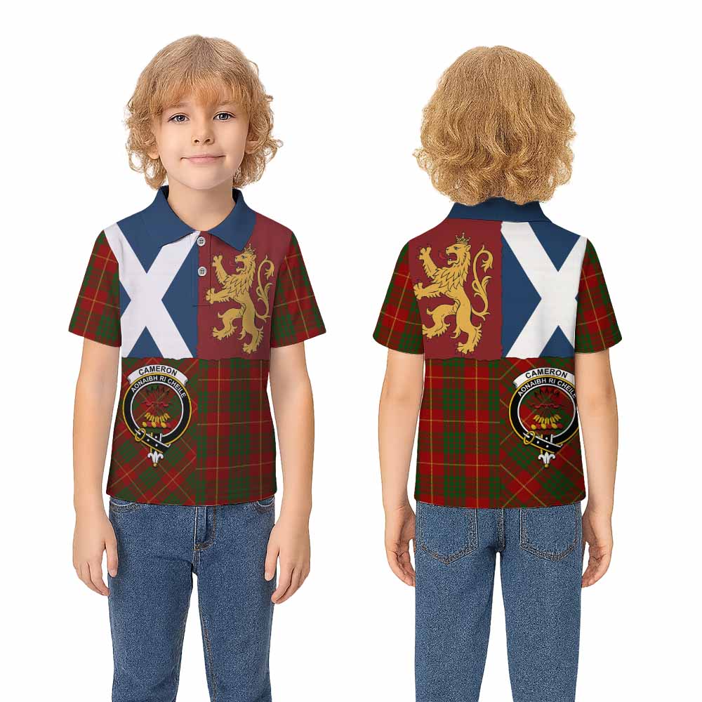 Cameron Crest Tartan Kid Polo Shirt with Lion Rampant Saltire Style - Tartan Vibes Clothing