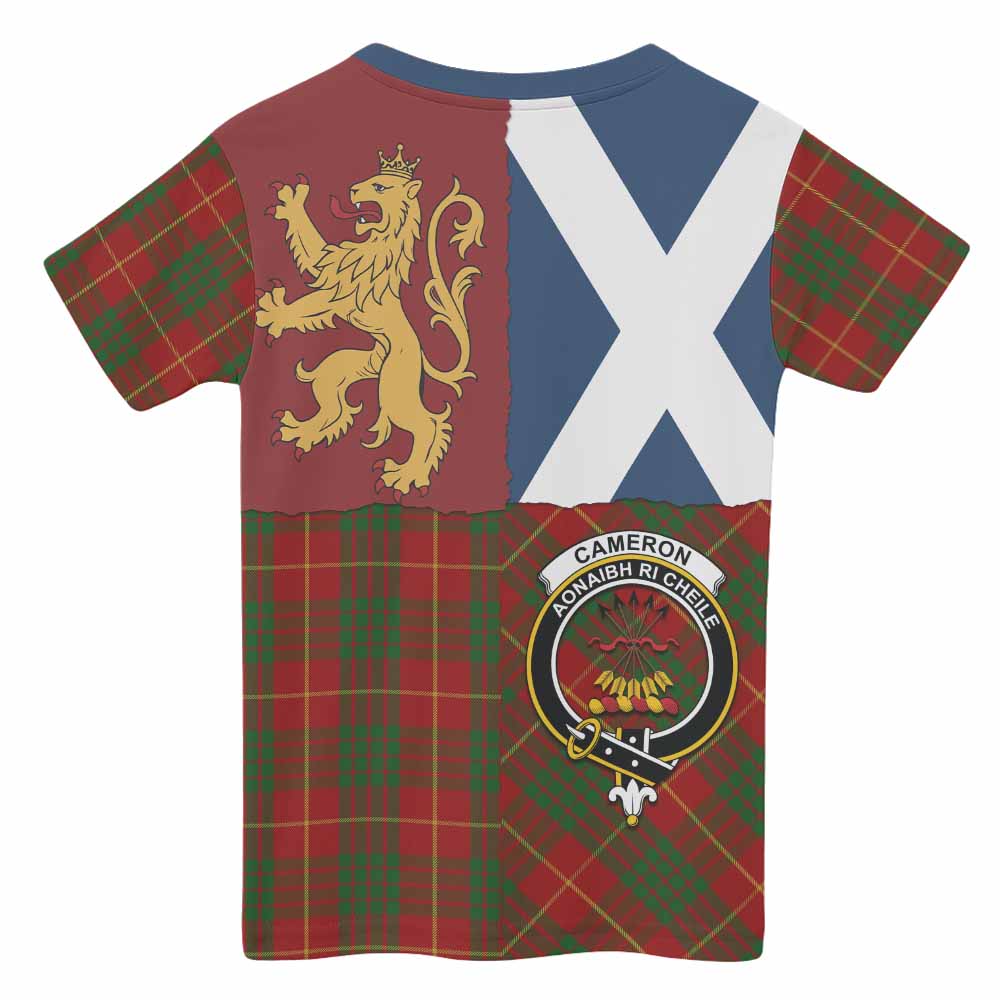 Cameron Crest Tartan Kid T-shirt with Lion Rampant Saltire Style - Tartan Vibes Clothing