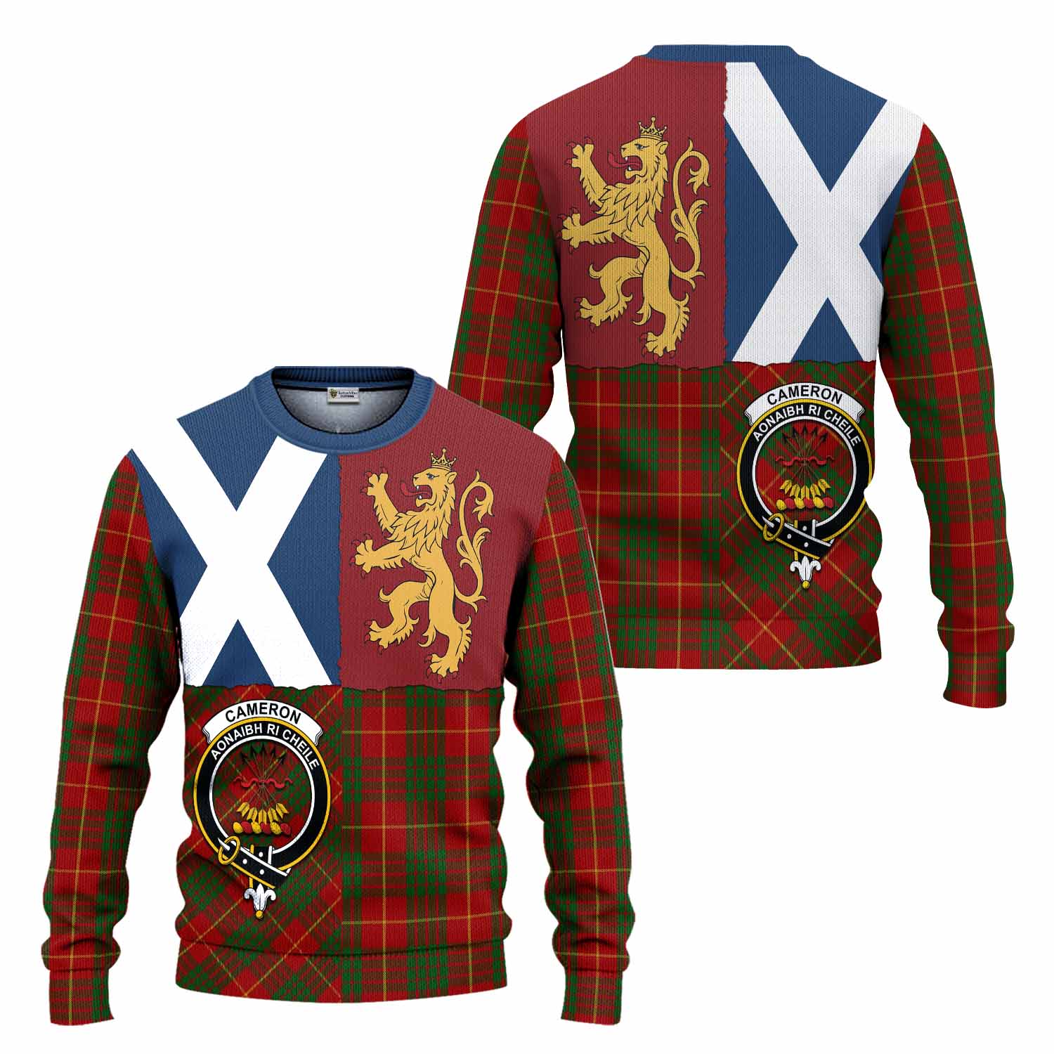 Cameron Crest Tartan Knitted Sweater with Lion Rampant Saltire Style