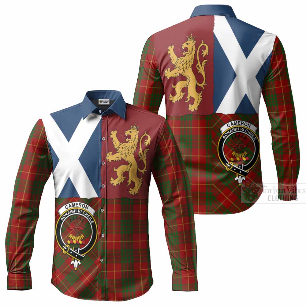 Cameron Crest Tartan Long Sleeve Button Shirts with Lion Rampant Saltire Style