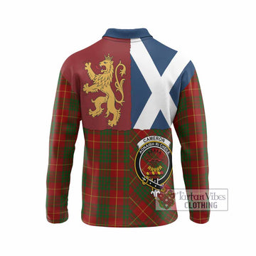 Cameron Crest Tartan Long Sleeve Polo Shirt with Lion Rampant Saltire Style