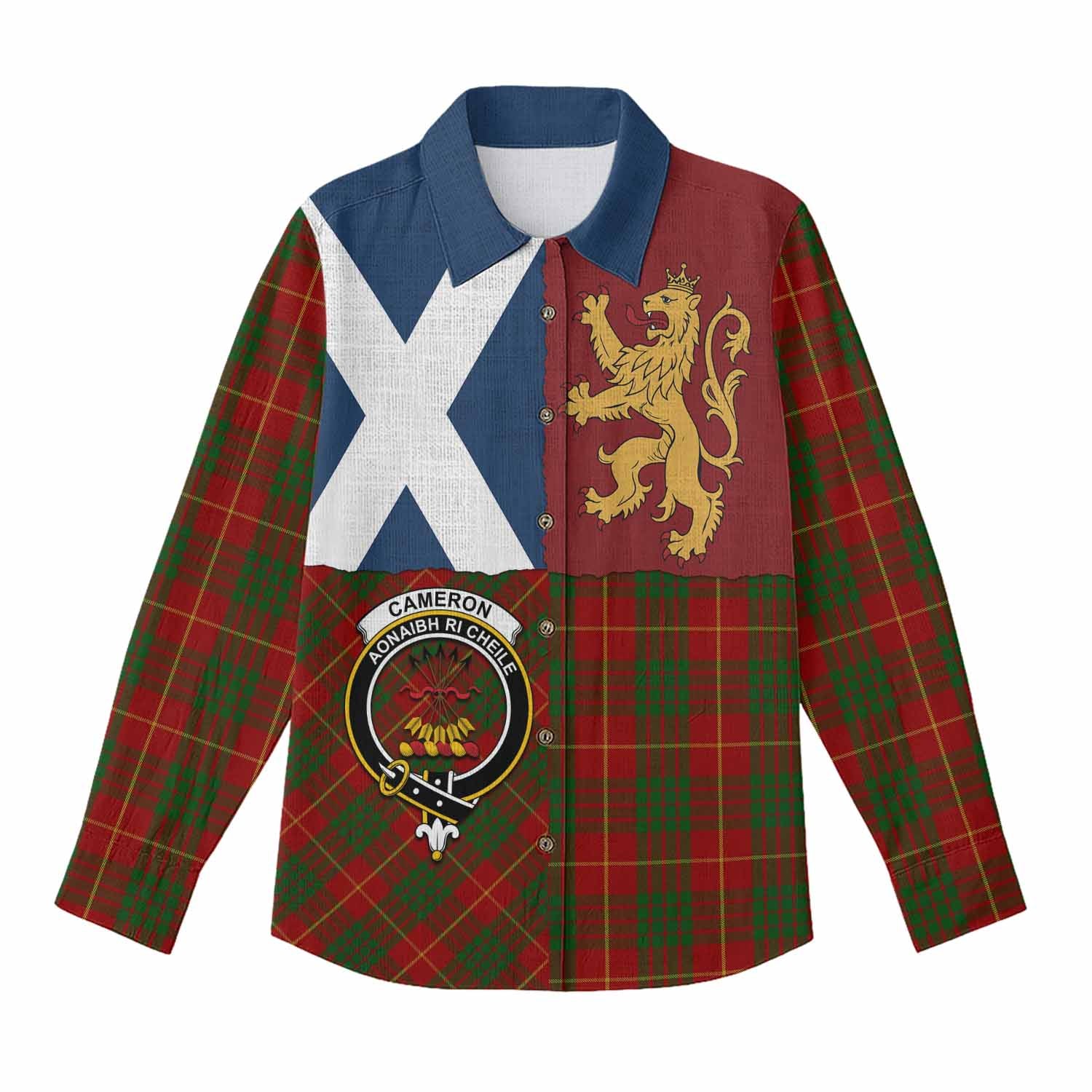 Cameron Crest Tartan Women Casual Shirt with Lion Rampant Saltire Style