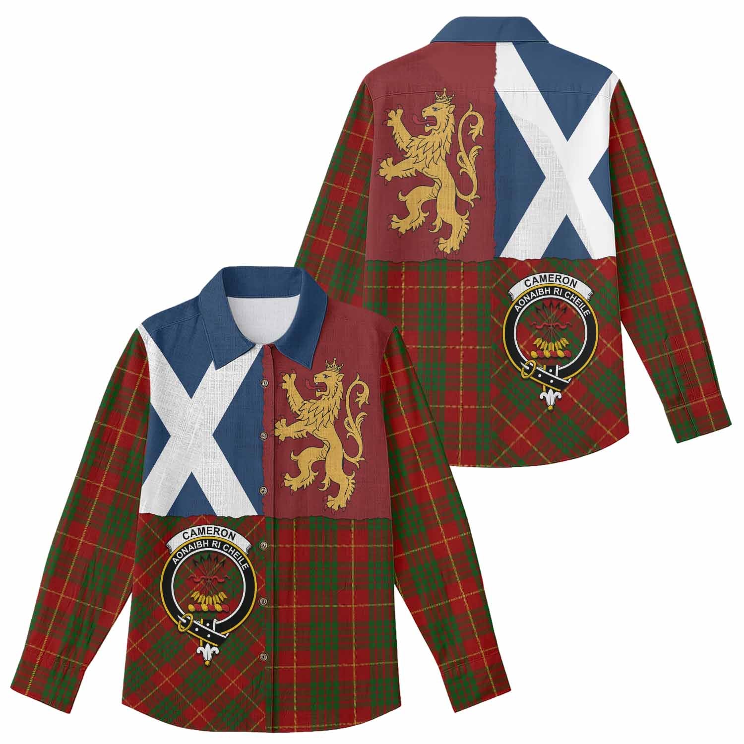 Cameron Crest Tartan Women Casual Shirt with Lion Rampant Saltire Style