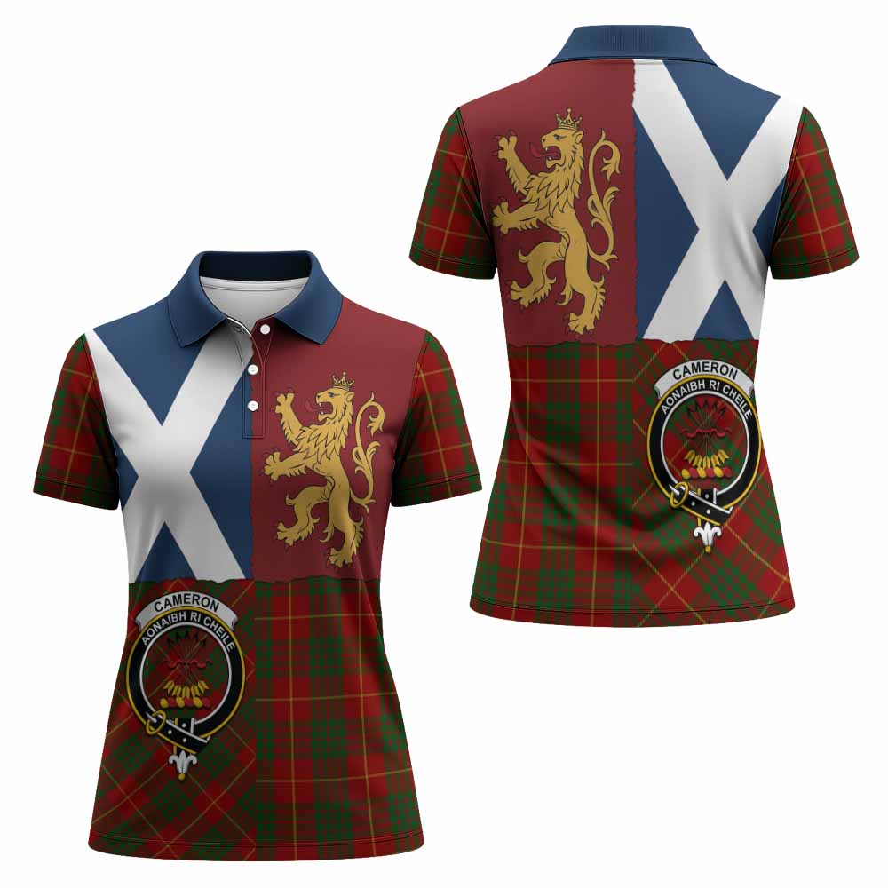 Cameron Crest Tartan Women Polo Shirt with Lion Rampant Saltire Style
