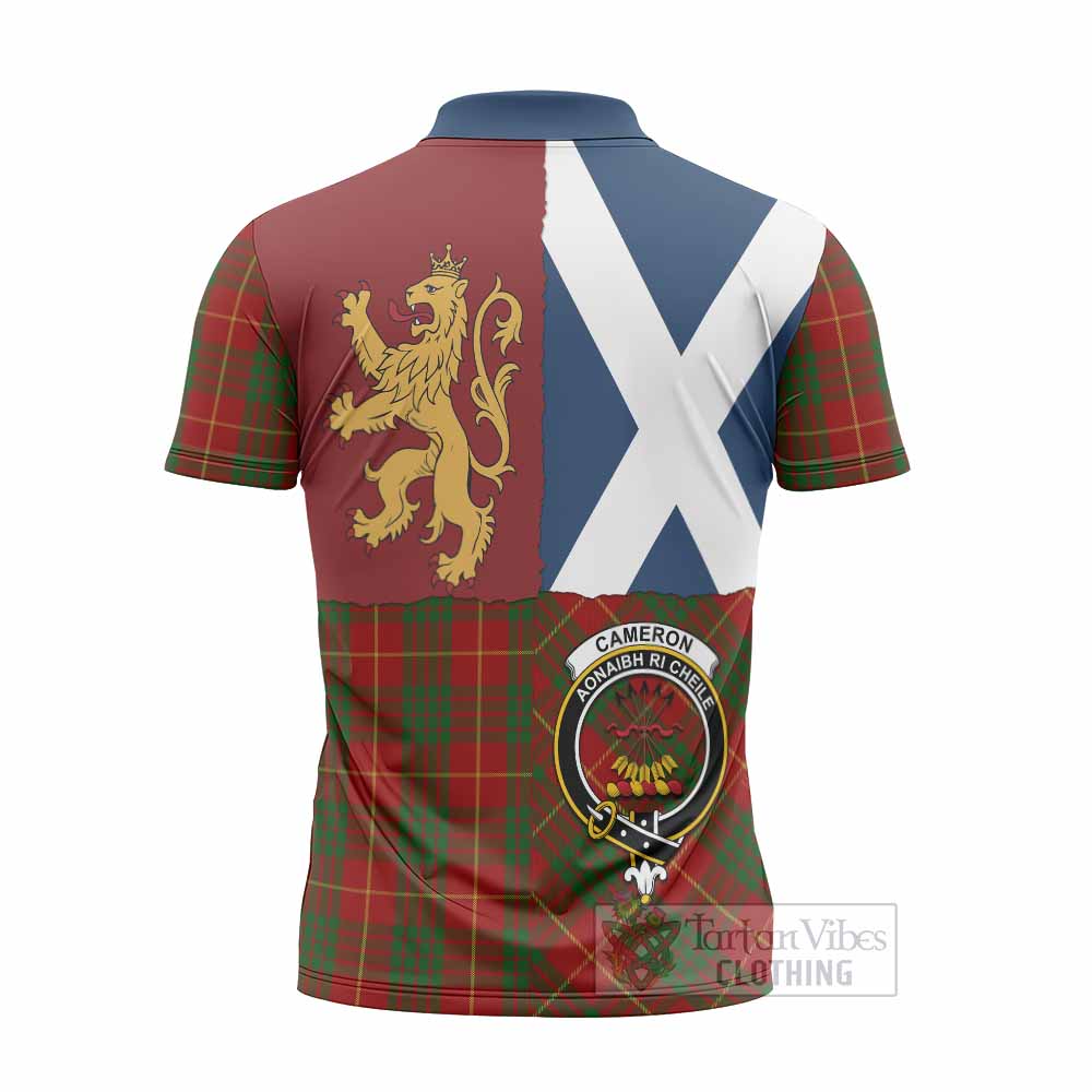 Cameron Crest Tartan Zipper Polo Shirt with Lion Rampant Saltire Style