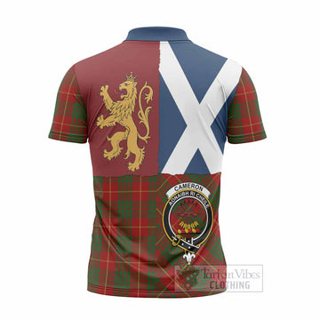 Cameron Crest Tartan Zipper Polo Shirt with Lion Rampant Saltire Style