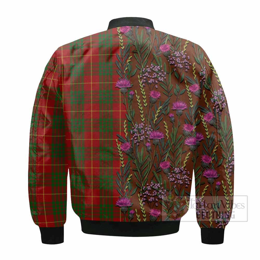 Cameron Family Crest Tartan Bomber Jacket Scottish Thistle Flower Pattern Half Style - Tartan Vibes Clothing