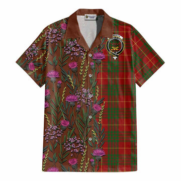 Cameron Family Crest Tartan Cotton Hawaiian Shirt Scottish Thistle Flower Pattern Half Style - Tartan Vibes Clothing