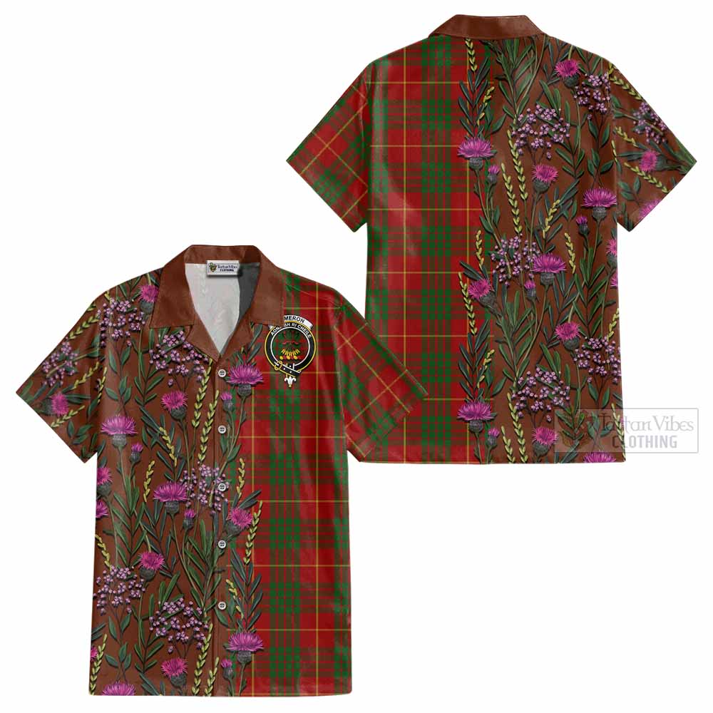 Cameron Family Crest Tartan Cotton Hawaiian Shirt Scottish Thistle Flower Pattern Half Style - Tartan Vibes Clothing