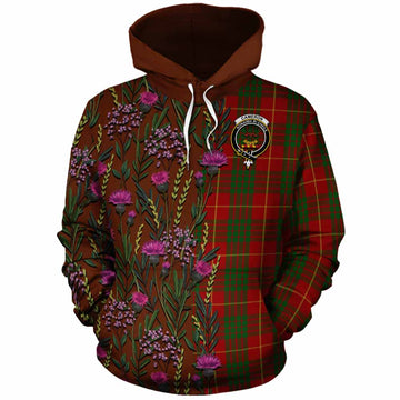 Cameron Family Crest Tartan Cotton Hoodie Scottish Thistle Flower Pattern Half Style