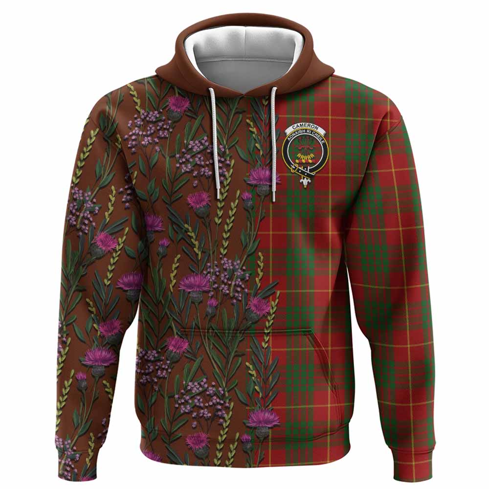 Cameron Family Crest Tartan Hoodie Scottish Thistle Flower Pattern Half Style - Tartan Vibes Clothing