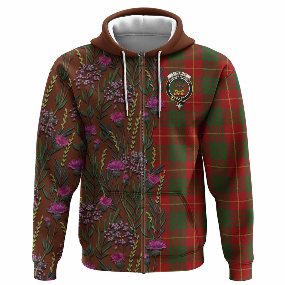 Cameron Family Crest Tartan Hoodie Scottish Thistle Flower Pattern Half Style - Tartan Vibes Clothing