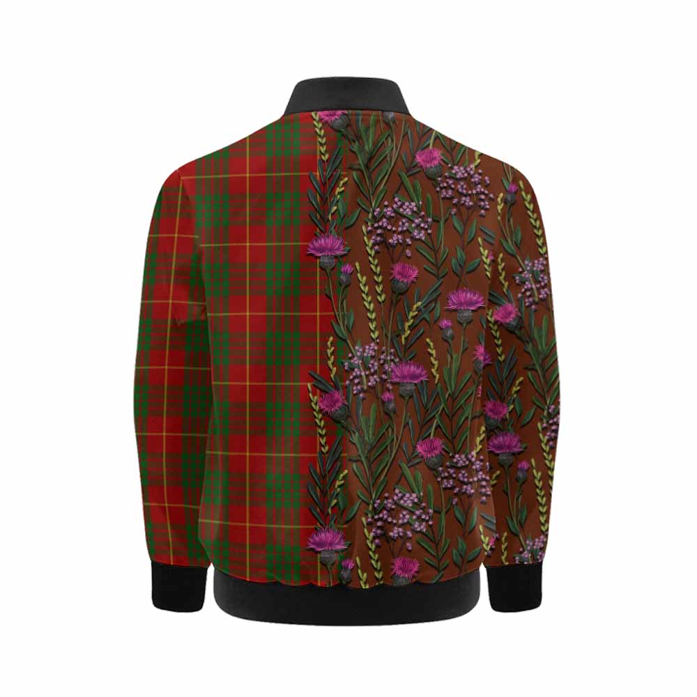 Cameron Family Crest Tartan Kid Bomber Jacket Scottish Thistle Flower Pattern Half Style - Tartan Vibes Clothing