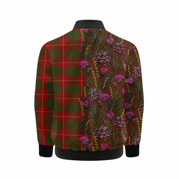 Cameron Family Crest Tartan Kid Bomber Jacket Scottish Thistle Flower Pattern Half Style - Tartan Vibes Clothing