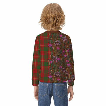 Cameron Family Crest Tartan Kid Knitted Sweatshirt Scottish Thistle Flower Pattern Half Style - Tartan Vibes Clothing