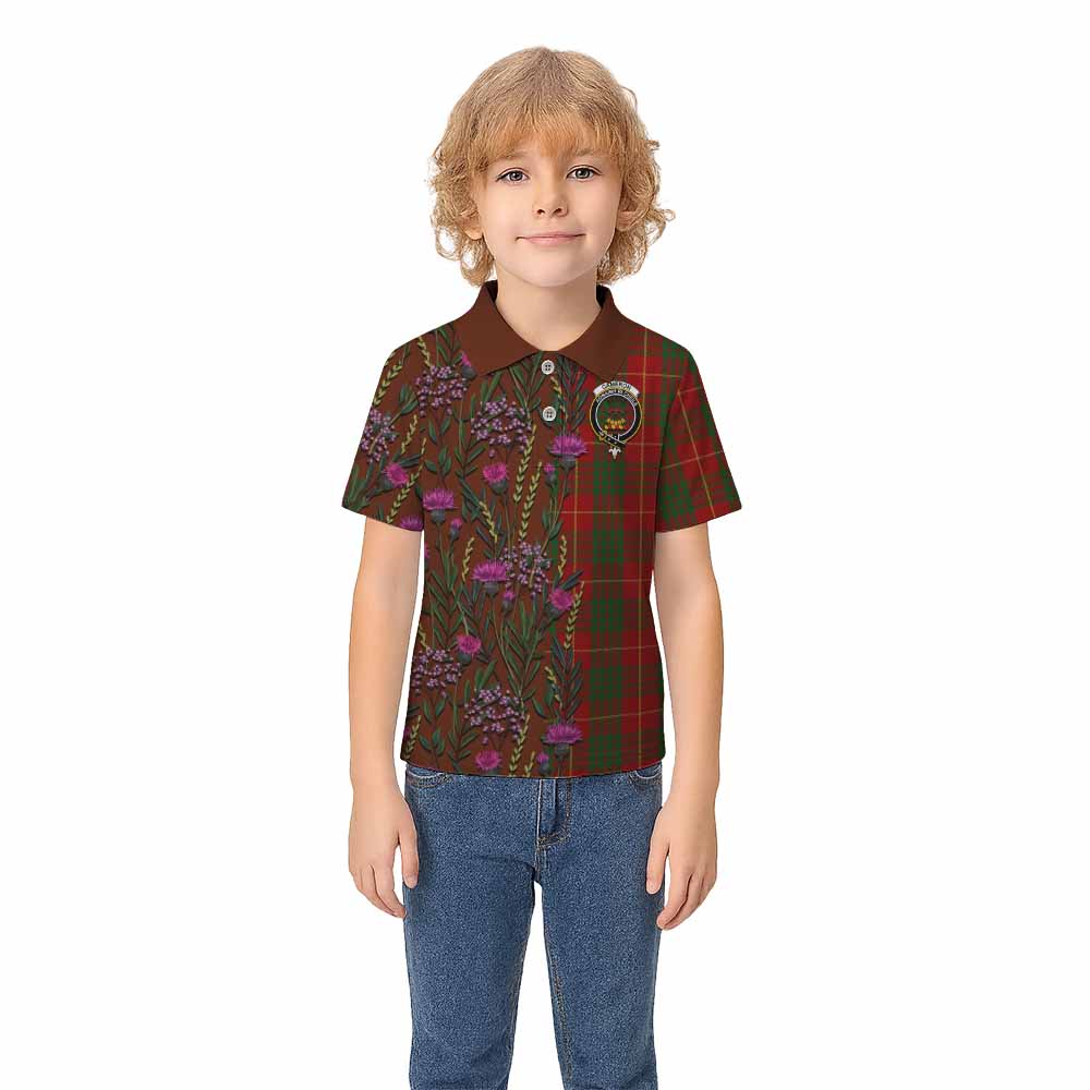 Cameron Family Crest Tartan Kid Polo Shirt Scottish Thistle Flower Pattern Half Style - Tartan Vibes Clothing