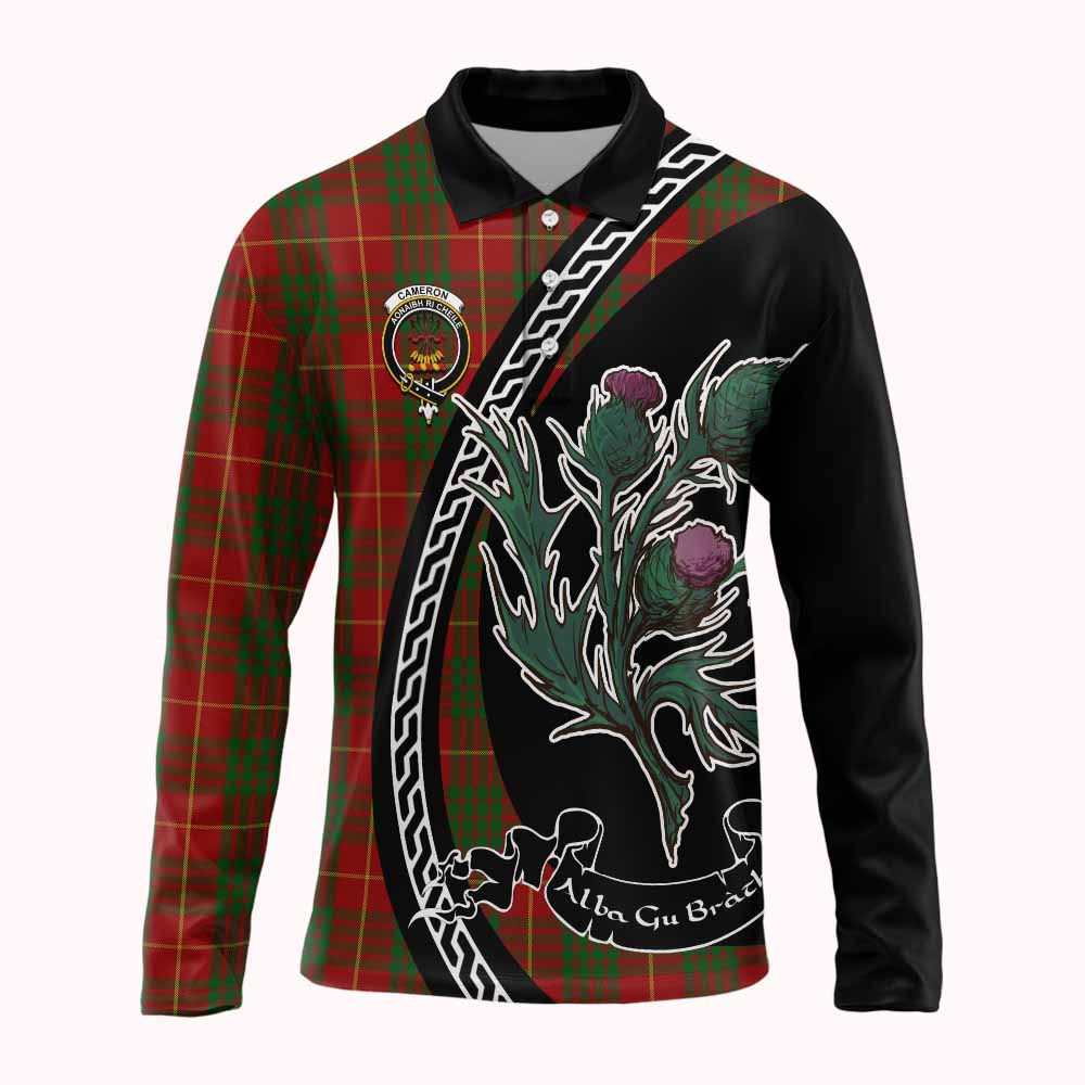 Cameron Family Crest Tartan Long Sleeve Polo Shirt Alba Thistle Inspired - Tartan Vibes Clothing