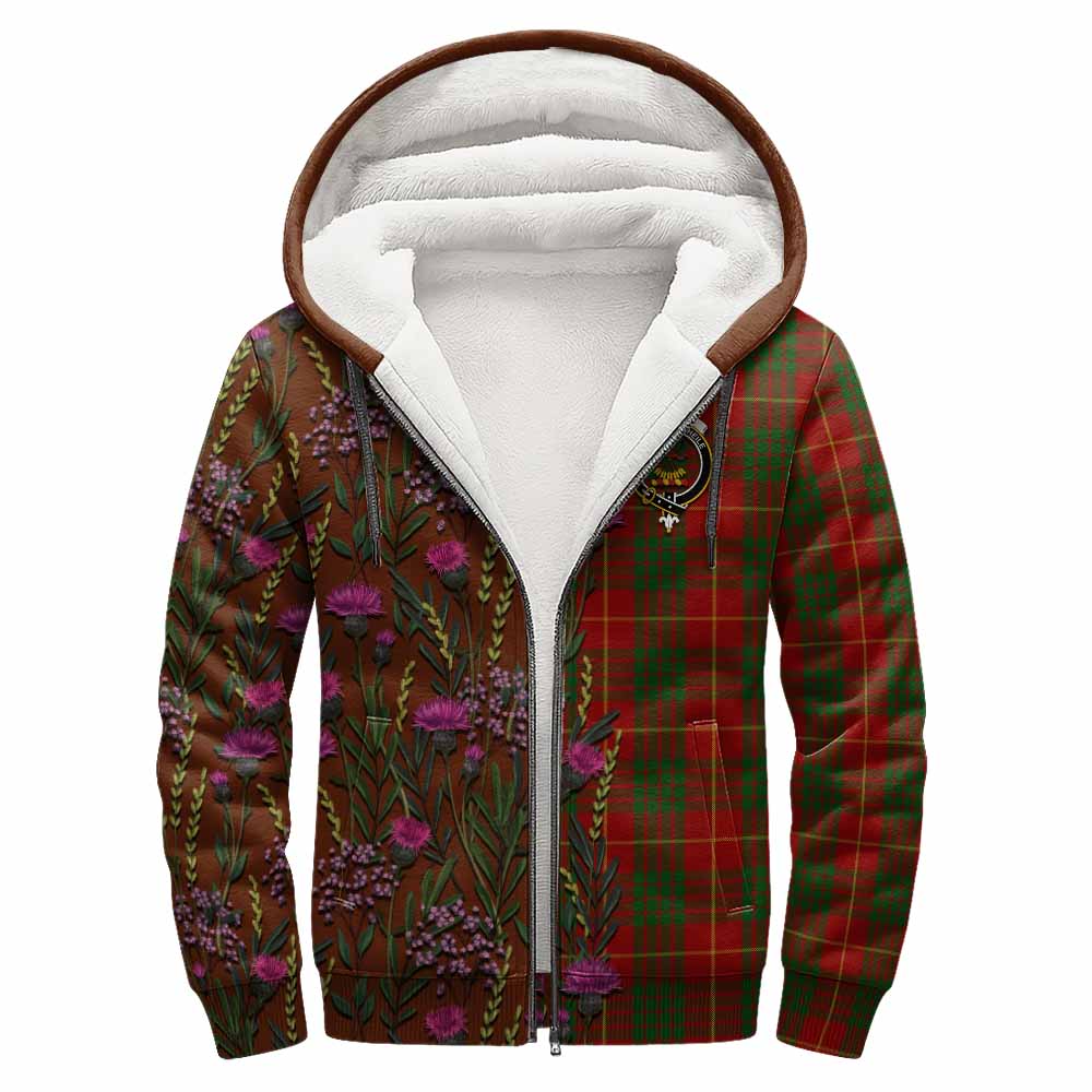Cameron Family Crest Tartan Sherpa Hoodie Scottish Thistle Flower Pattern Half Style - Tartan Vibes Clothing