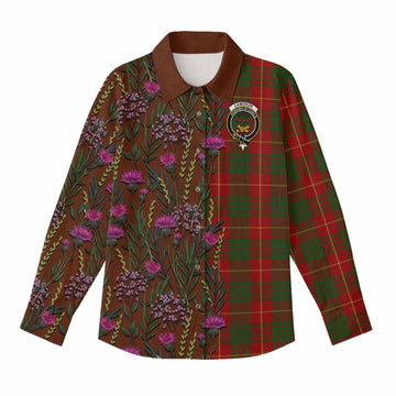 Cameron Family Crest Tartan Women Casual Shirt Scottish Thistle Flower Pattern Half Style
