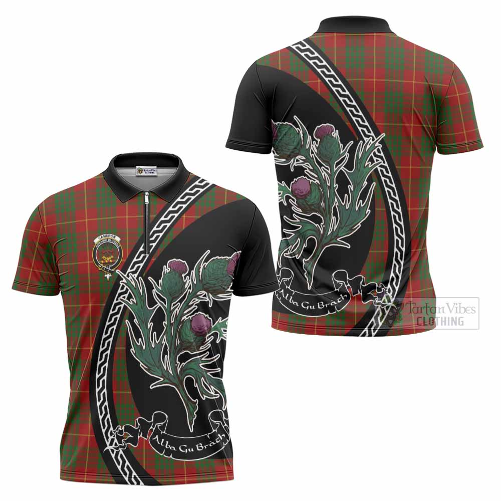 Cameron Family Crest Tartan Zipper Polo Shirt Alba Thistle Inspired - Tartan Vibes Clothing