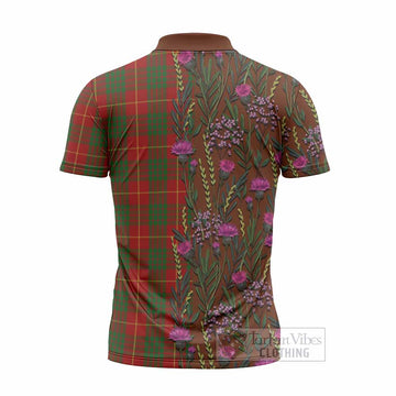Cameron Family Crest Tartan Zipper Polo Shirt Scottish Thistle Flower Pattern Half Style