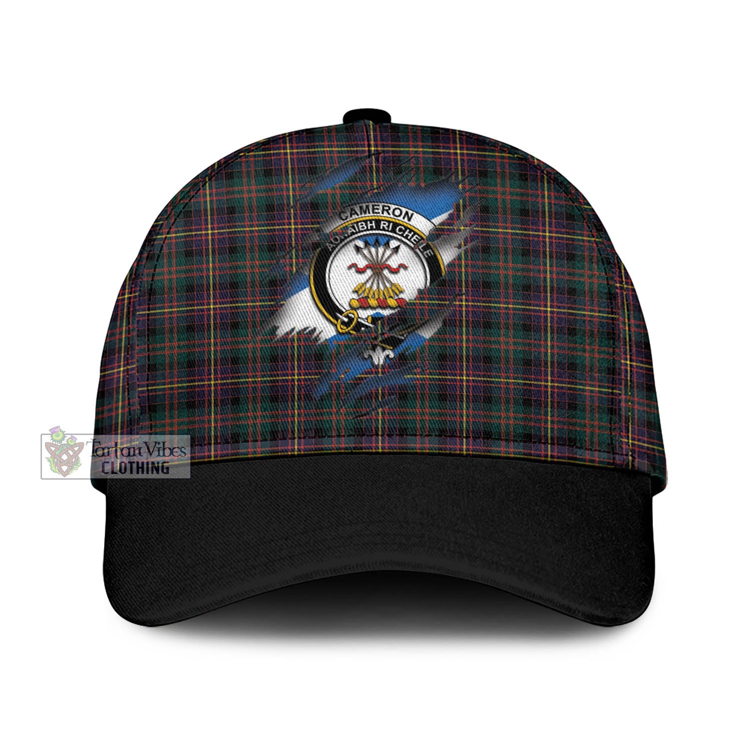 Tartan Vibes Clothing Cameron Highlanders of Ottawa Tartan Classic Cap with Family Crest In Me Style