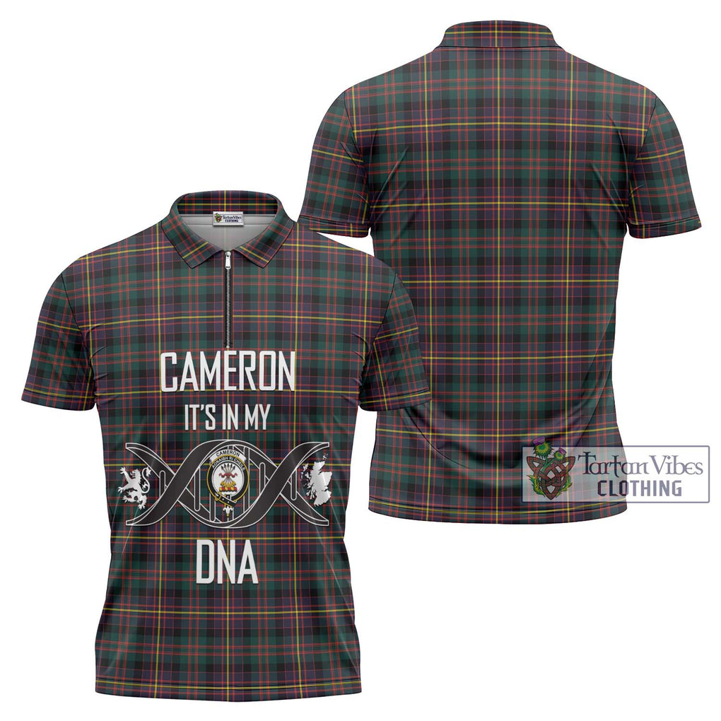 Cameron Highlanders of Ottawa Tartan Zipper Polo Shirt with Family Crest DNA In Me Style Unisex - Tartanvibesclothing Shop