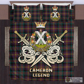 Cameron Highlanders of Ottawa Tartan Bedding Set with Clan Crest and the Golden Sword of Courageous Legacy