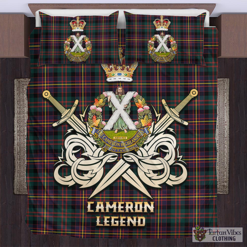 Tartan Vibes Clothing Cameron Highlanders of Ottawa Tartan Bedding Set with Clan Crest and the Golden Sword of Courageous Legacy