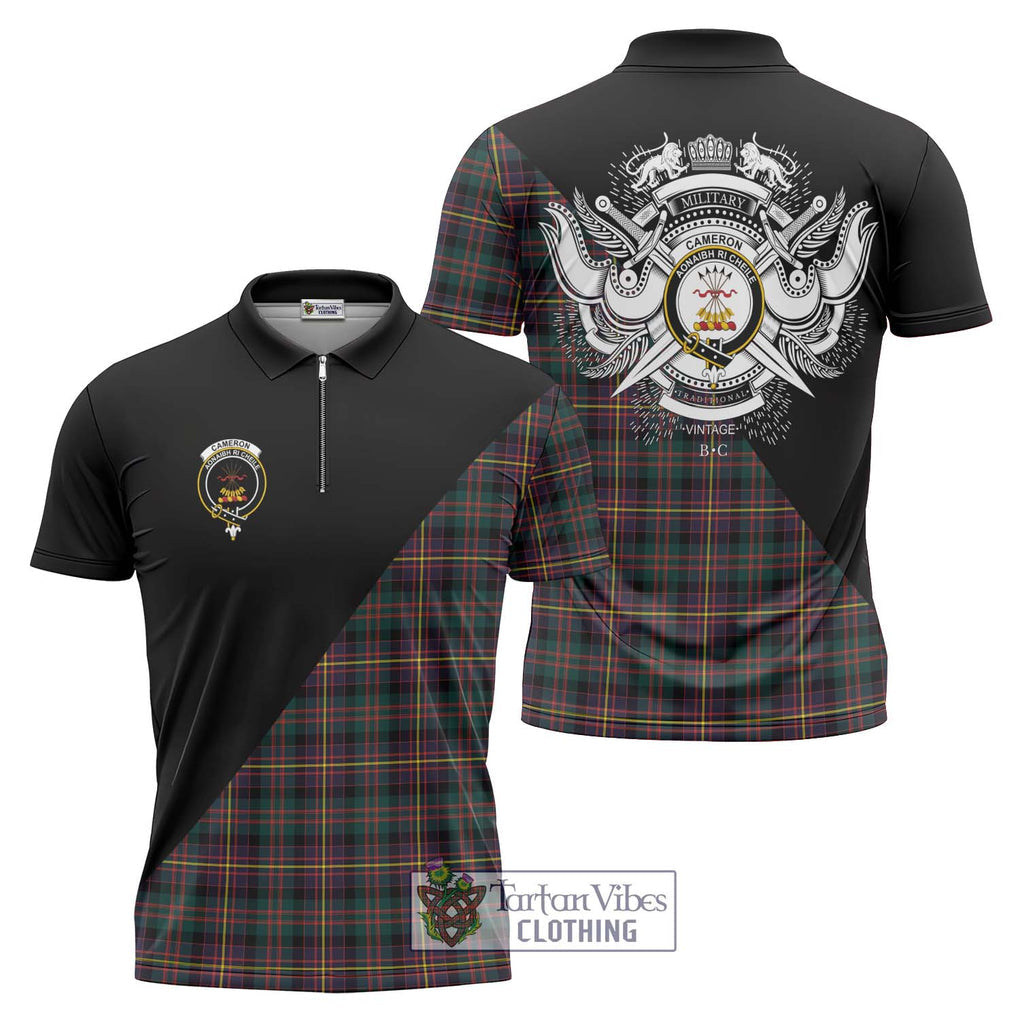 Cameron Highlanders of Ottawa Tartan Zipper Polo Shirt with Family Crest and Military Logo Style Unisex - Tartanvibesclothing Shop