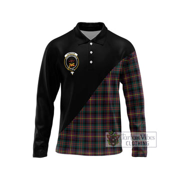 Cameron Highlanders of Ottawa Tartan Long Sleeve Polo Shirt with Family Crest and Military Logo Style Unisex - Tartanvibesclothing Shop