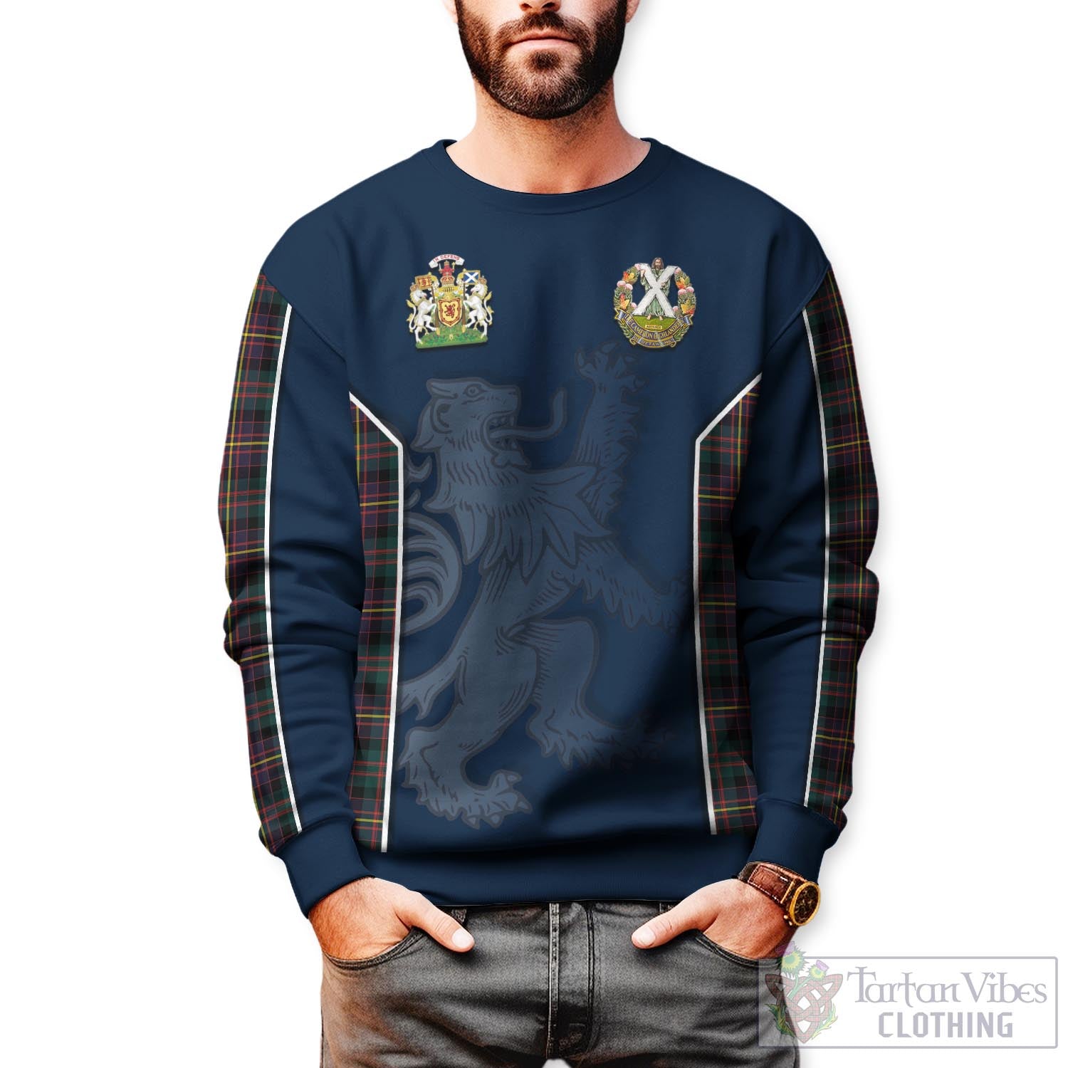 Tartan Vibes Clothing Cameron Highlanders of Ottawa Tartan Sweater with Family Crest and Lion Rampant Vibes Sport Style