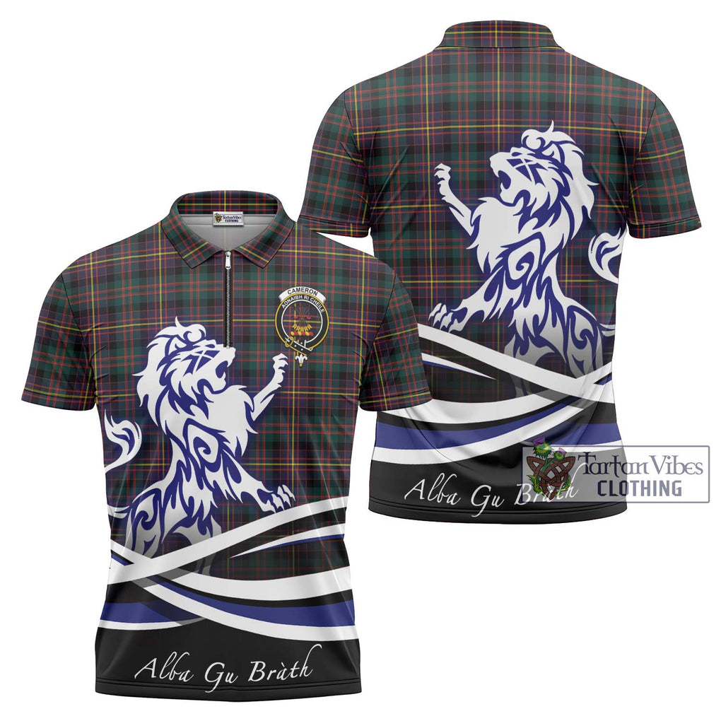 Cameron Highlanders of Ottawa Tartan Zipper Polo Shirt with Alba Gu Brath Regal Lion Emblem Unisex - Tartanvibesclothing Shop
