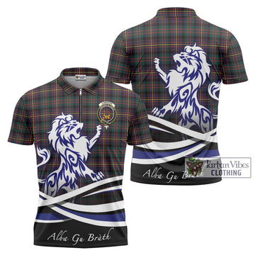 Cameron Highlanders of Ottawa Tartan Zipper Polo Shirt with Alba Gu Brath Regal Lion Emblem Unisex - Tartanvibesclothing Shop