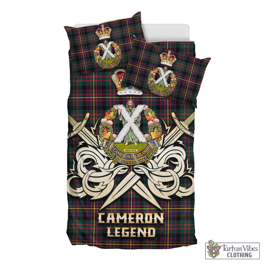 Tartan Vibes Clothing Cameron Highlanders of Ottawa Tartan Bedding Set with Clan Crest and the Golden Sword of Courageous Legacy