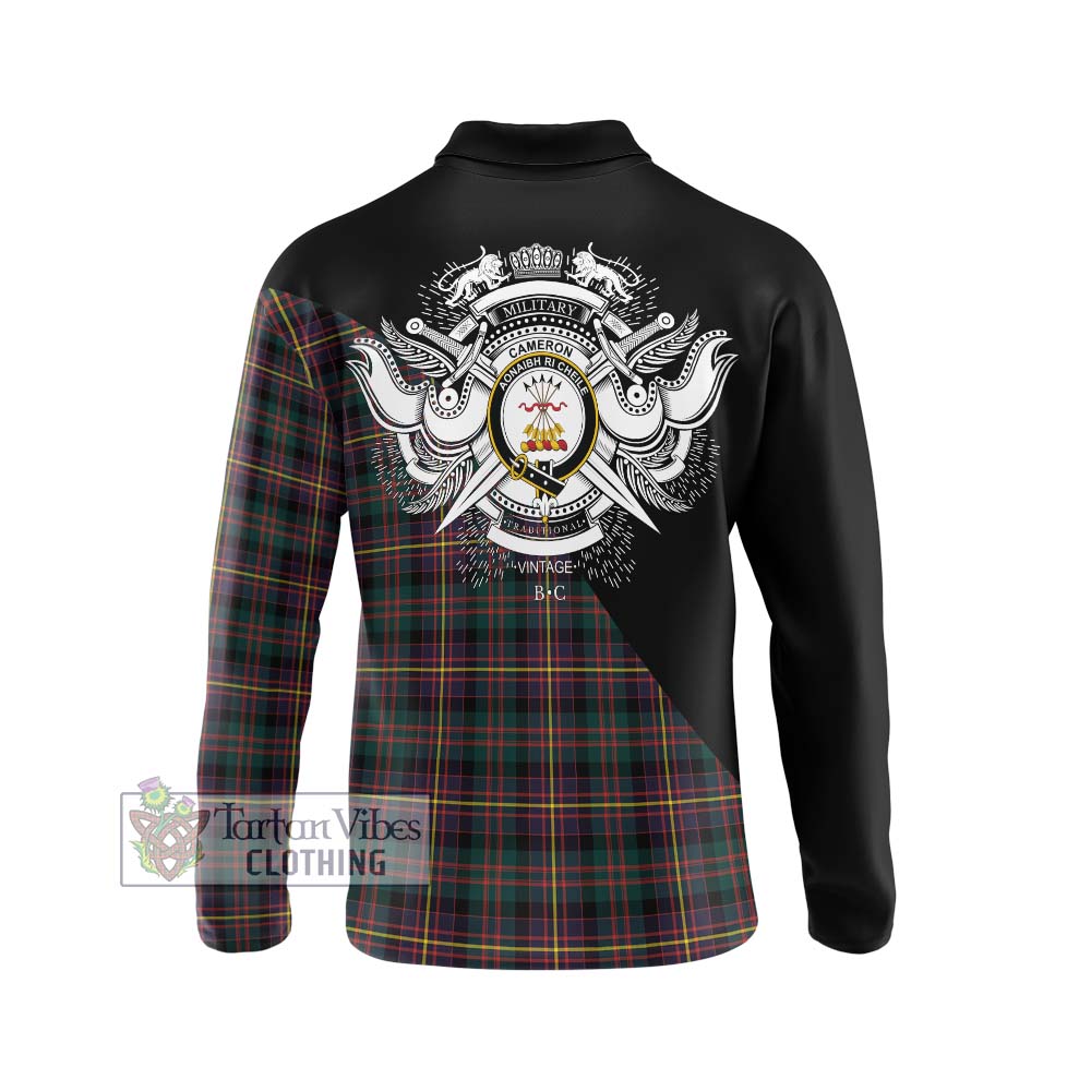 Cameron Highlanders of Ottawa Tartan Long Sleeve Polo Shirt with Family Crest and Military Logo Style - Tartanvibesclothing Shop