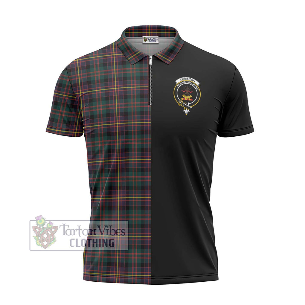 Cameron Highlanders of Ottawa Tartan Zipper Polo Shirt with Family Crest and Half Of Me Style - Tartanvibesclothing Shop