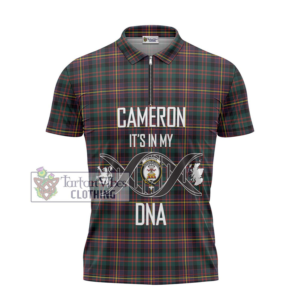 Cameron Highlanders of Ottawa Tartan Zipper Polo Shirt with Family Crest DNA In Me Style - Tartanvibesclothing Shop