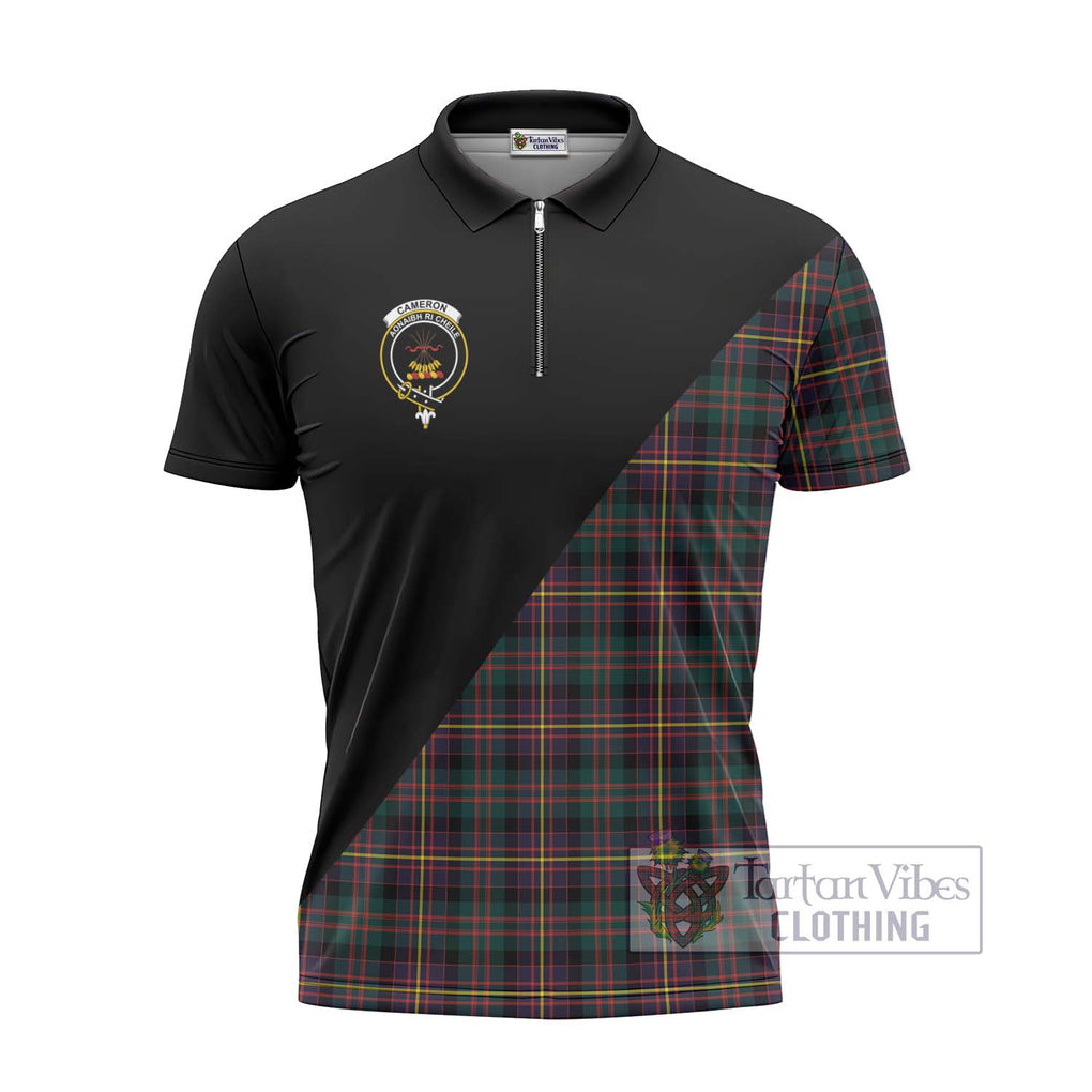 Cameron Highlanders of Ottawa Tartan Zipper Polo Shirt with Family Crest and Military Logo Style - Tartanvibesclothing Shop