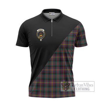 Cameron Highlanders of Ottawa Tartan Zipper Polo Shirt with Family Crest and Military Logo Style