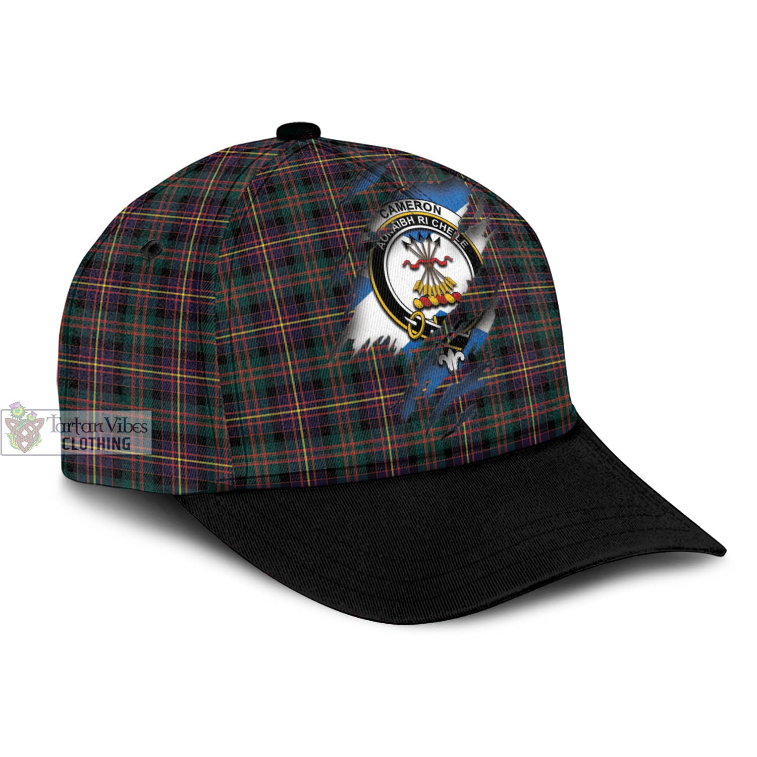 Tartan Vibes Clothing Cameron Highlanders of Ottawa Tartan Classic Cap with Family Crest In Me Style