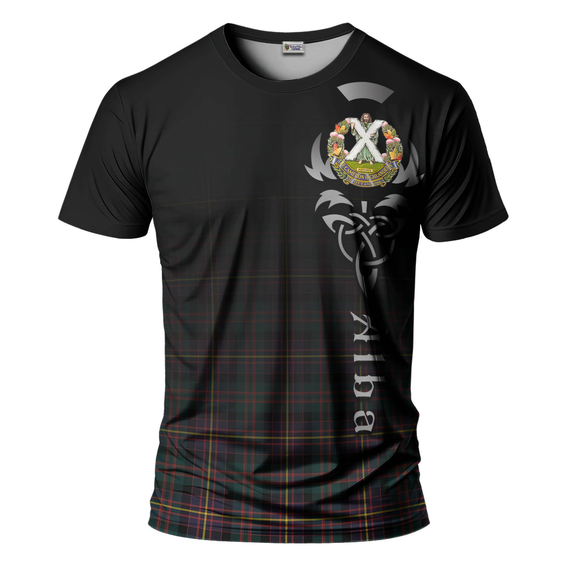 Tartan Vibes Clothing Cameron Highlanders of Ottawa Tartan T-Shirt Featuring Alba Gu Brath Family Crest Celtic Inspired