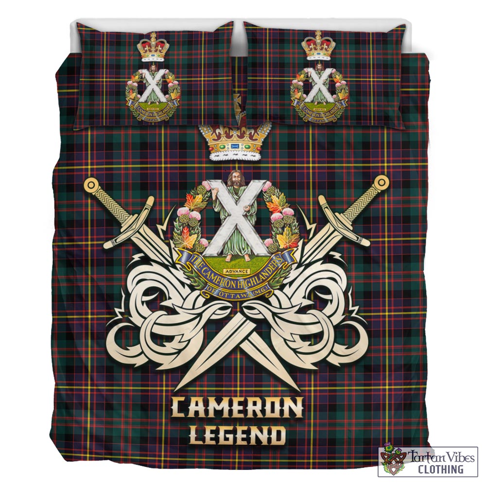 Tartan Vibes Clothing Cameron Highlanders of Ottawa Tartan Bedding Set with Clan Crest and the Golden Sword of Courageous Legacy