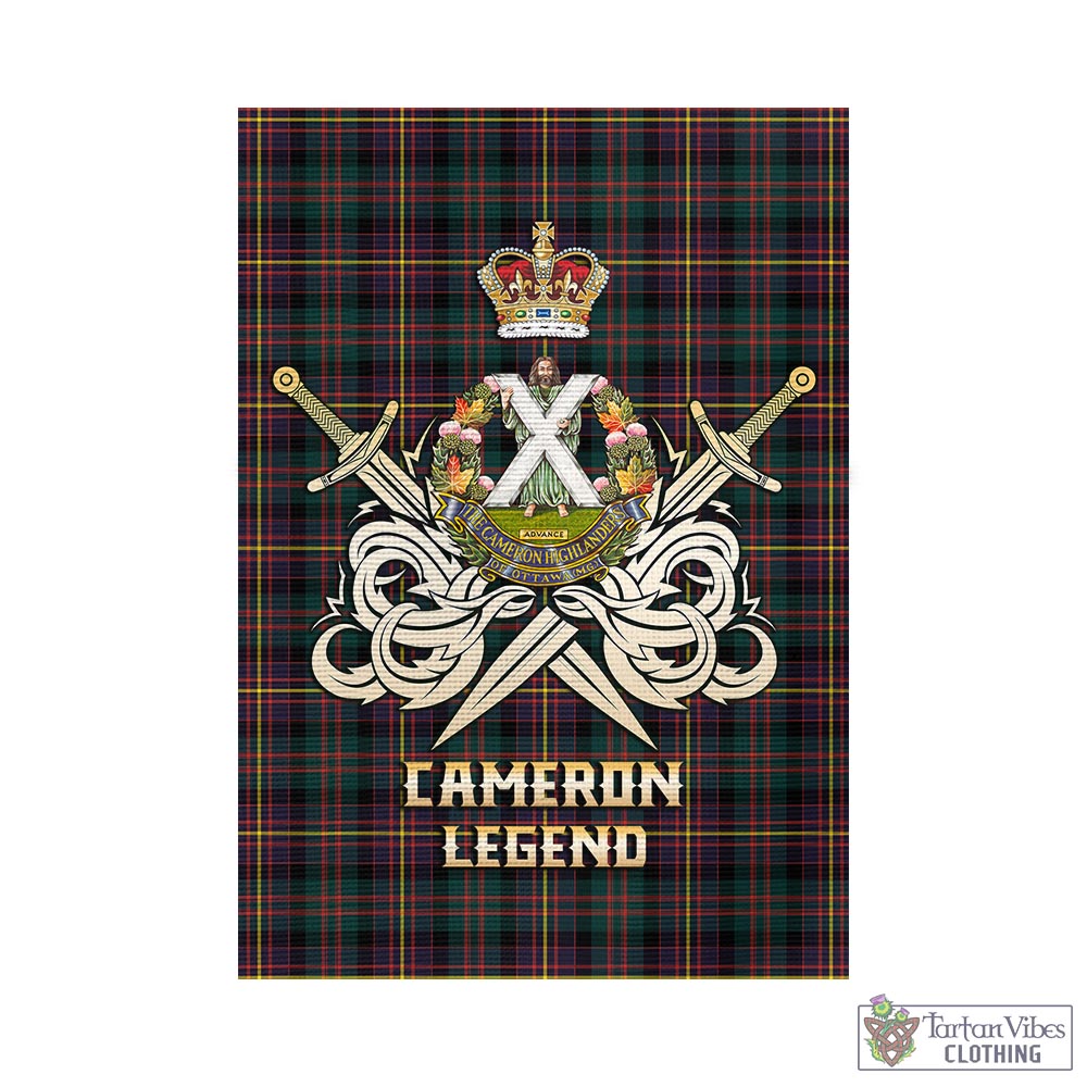 Tartan Vibes Clothing Cameron Highlanders of Ottawa Tartan Flag with Clan Crest and the Golden Sword of Courageous Legacy
