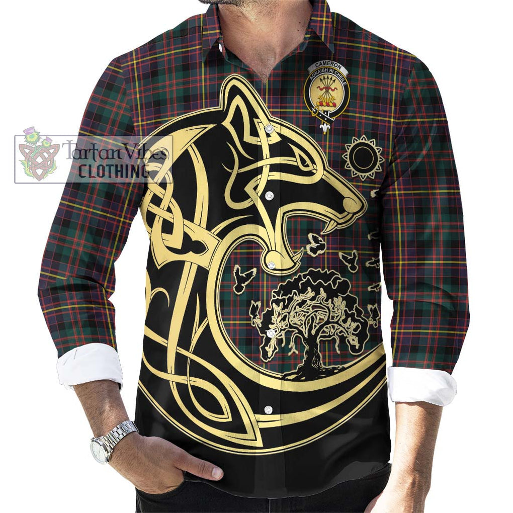 Cameron Highlanders of Ottawa Tartan Long Sleeve Button Shirt with Family Crest Celtic Wolf Style - Tartan Vibes Clothing