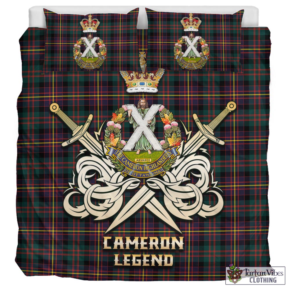 Tartan Vibes Clothing Cameron Highlanders of Ottawa Tartan Bedding Set with Clan Crest and the Golden Sword of Courageous Legacy